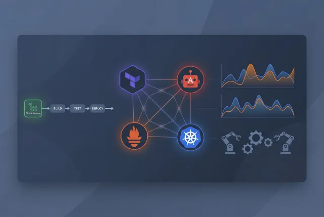 DevOps automation tools dashboard showing CI/CD pipelines, monitoring graphs, and infrastructure management interfaces