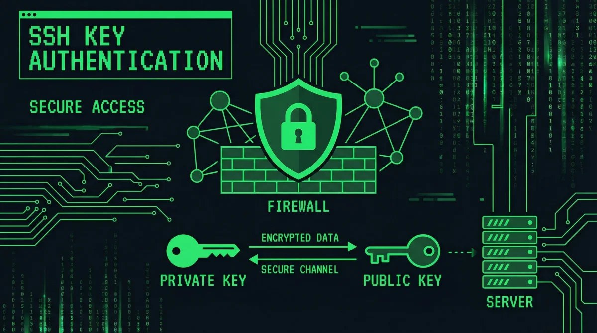 SSH keys and terminal showing secure authentication process