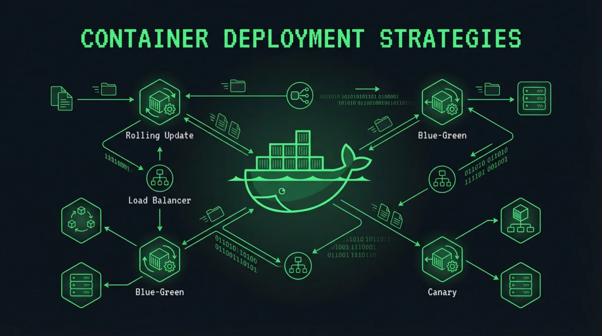 Container deployment strategies visualization showing traffic routing