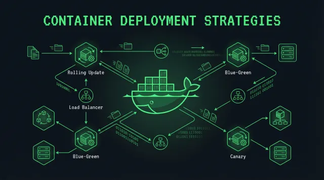 Container deployment strategies visualization showing traffic routing
