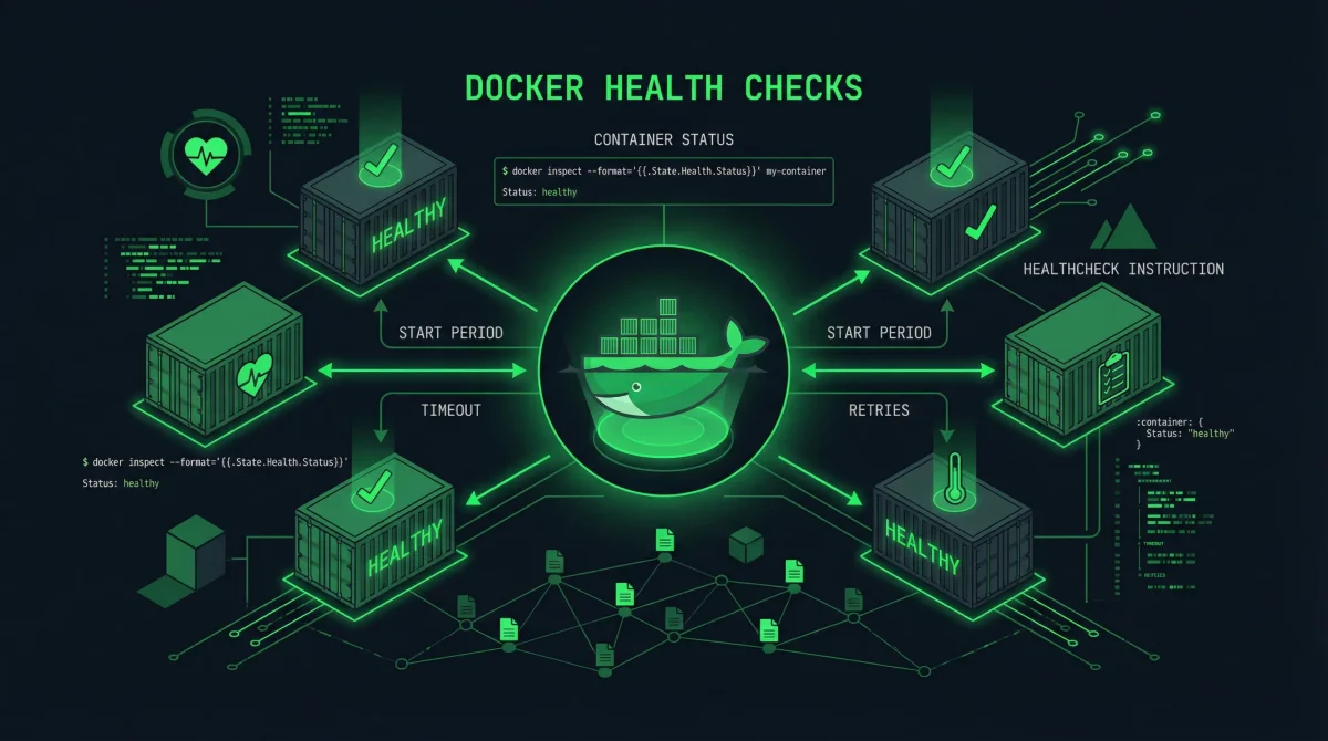 Docker container health status visualization with check marks